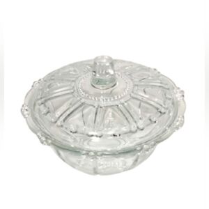 Vintage Clear Glass Round Candy Dish w Lid
